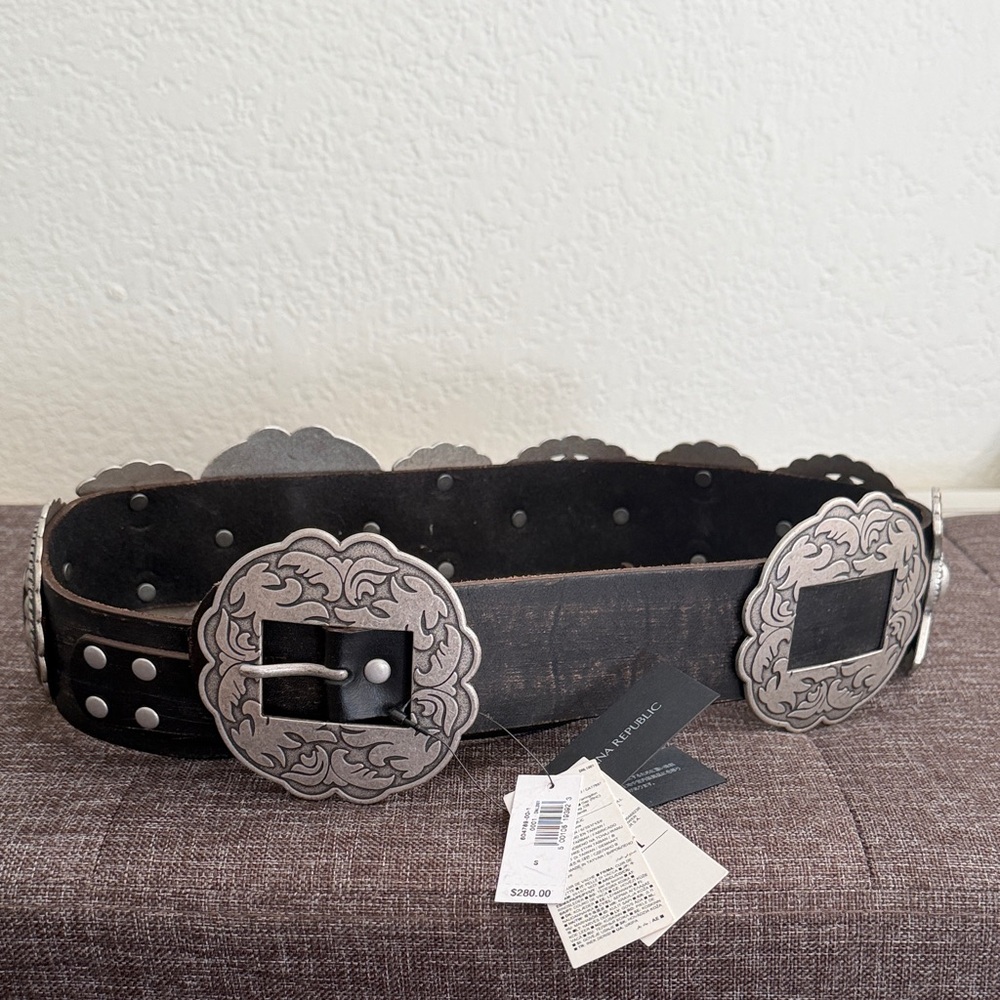 NWT Banana Republic Black Belt with Ornate Silver Buckle - Picture 8 of 8